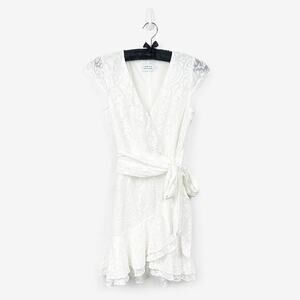 Tanya Taylor Bianka Mini Dress Size 6 Silk Blend Faux Wrap Boho Coastal Bridal